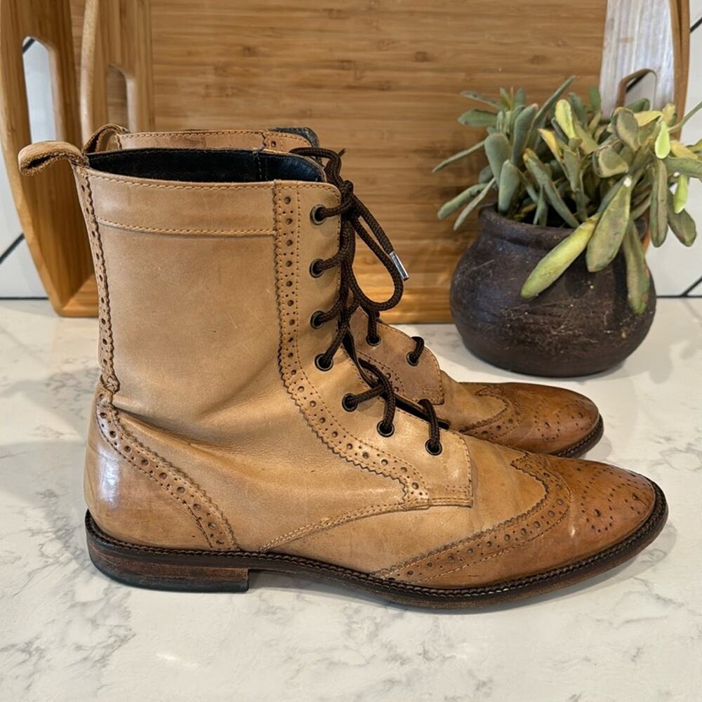 ASOS Brogue leather lace up boots wingtip rugged classic preppy academia size 10